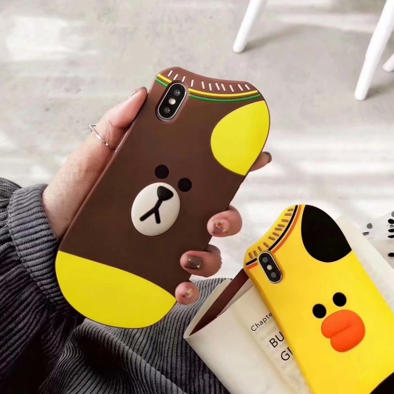 New Design Hot Sock Shape Silicone Cell Phone Case Cartoon Brown Bear Mobile Phone Cover for iPhone 8 Plus Case