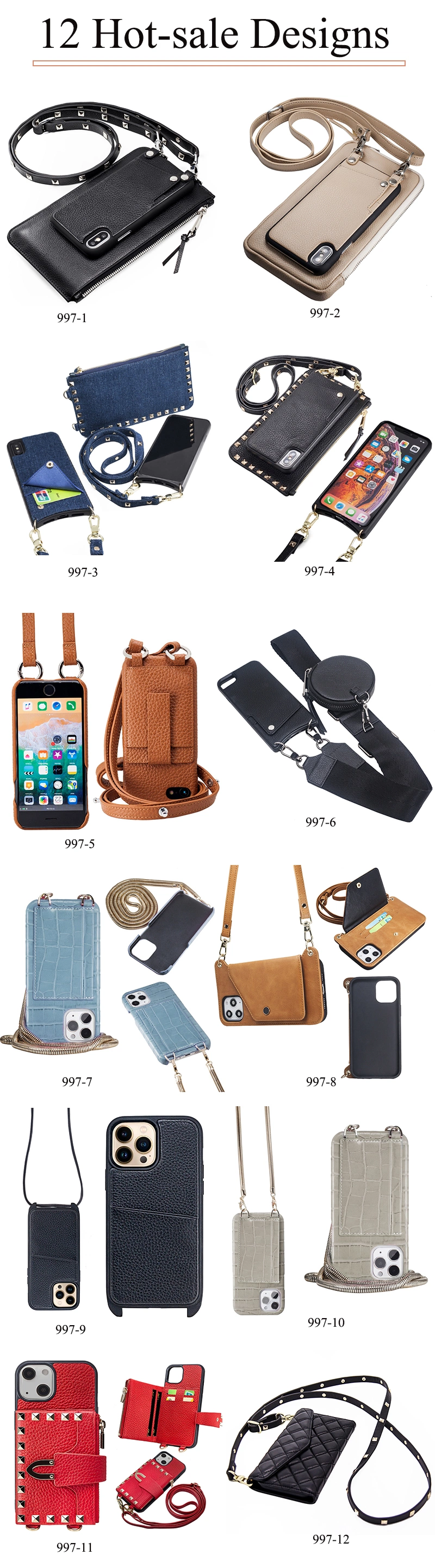 Al997 Purse Lanyard Wholesale Customizable Crossbody Wallet Luxury Custom Cases Leather Waterproof Cell Designer Mobile Phone Bag Case