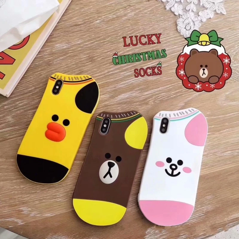 New Design Hot Sock Shape Silicone Cell Phone Case Cartoon Brown Bear Mobile Phone Cover for iPhone 8 Plus Case