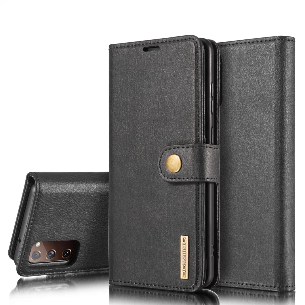 Dg. Ming Detachable 2-in-1 Split Leather Wallet Shell + PC Back Case for Samsung Galaxy S20 Fe/S20 Fan Edition/S20 Fe 5g/S20 Fan Edition 5g/S20 Lite - Black